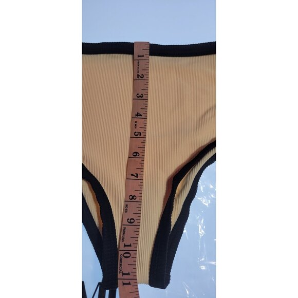 SAME Los Angeles Bottom Swim  Womens High Rise Solid Size Medium Ribbed Beige - Picture 6 of 8